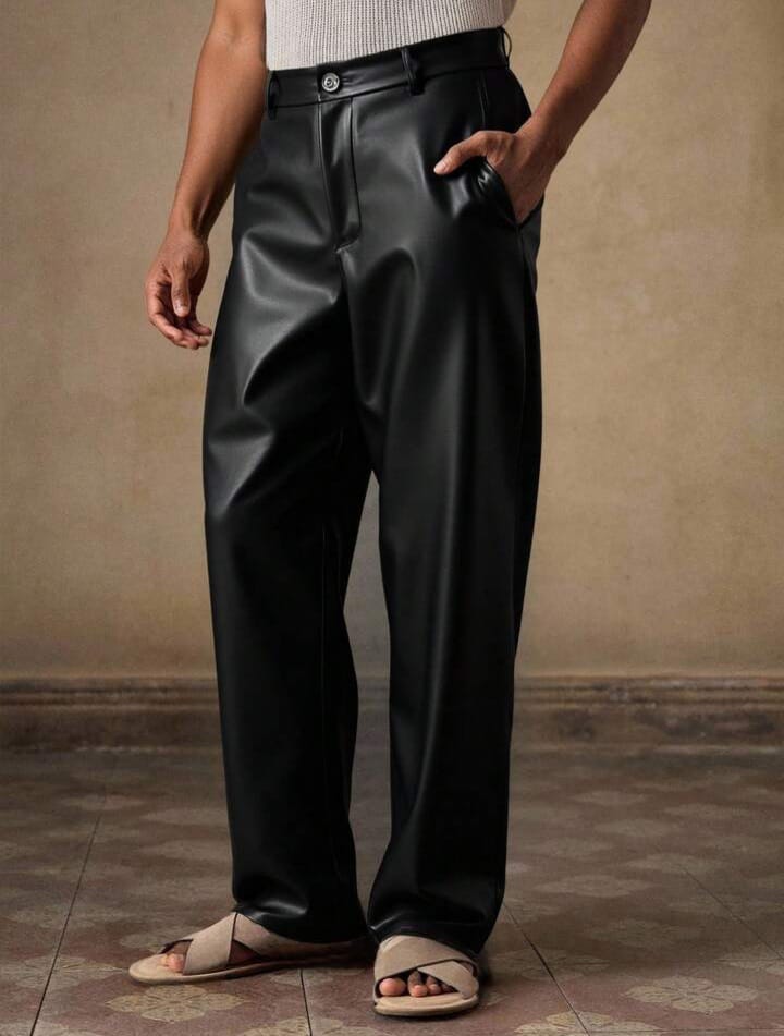 Men's Street Fashion Hip Hop PU Leather Pants Men Leather Pants Men Black Pants